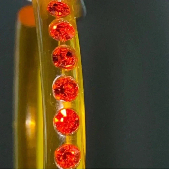 Beautiful Acrylic Hoops Translucent Orange With Red Orange Glass Diamonds - Picture 3 of 7